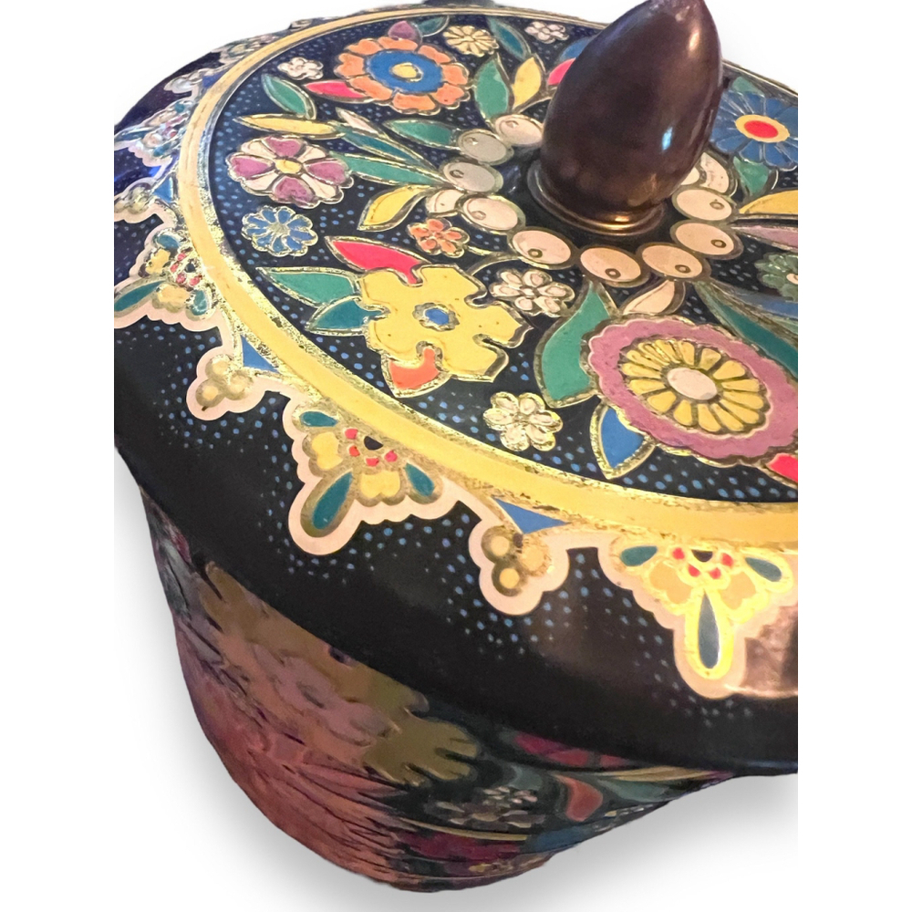 MCM Daher Vintage Stamped Floral Enamel Lidded Canister Midcentury Modern Decor - Picture 3 of 10